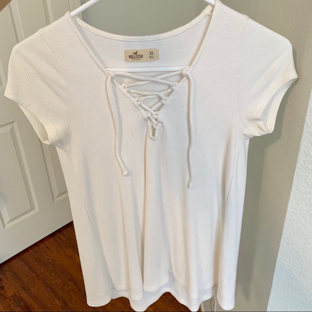 Hollister White Lace-Up Short Sleeve Top